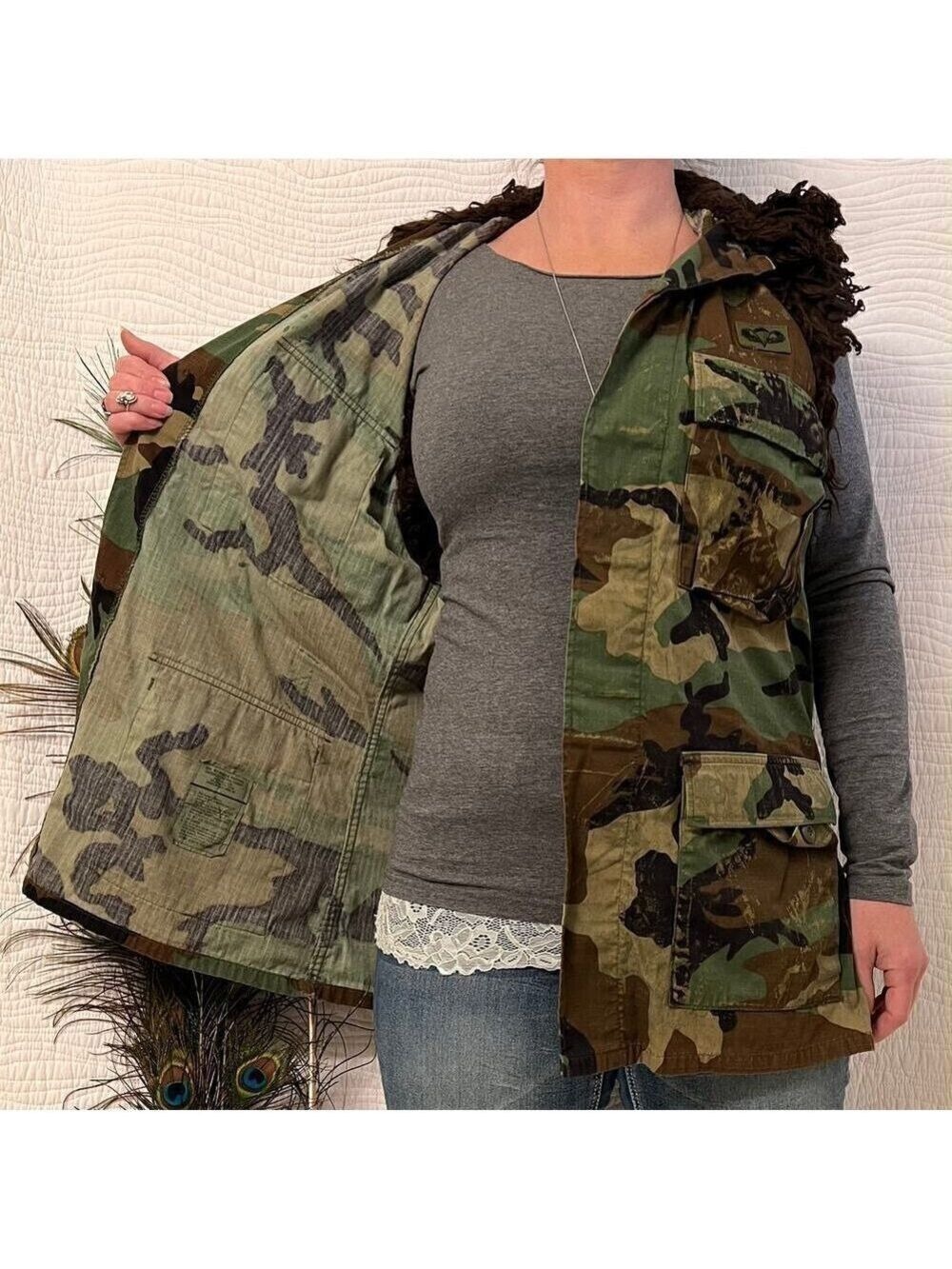 Kali Ku 90s Y2K Upcycled Army Jacket Vest OOAK Handmade Altered Fatigue Festival - Picture 3 of 8